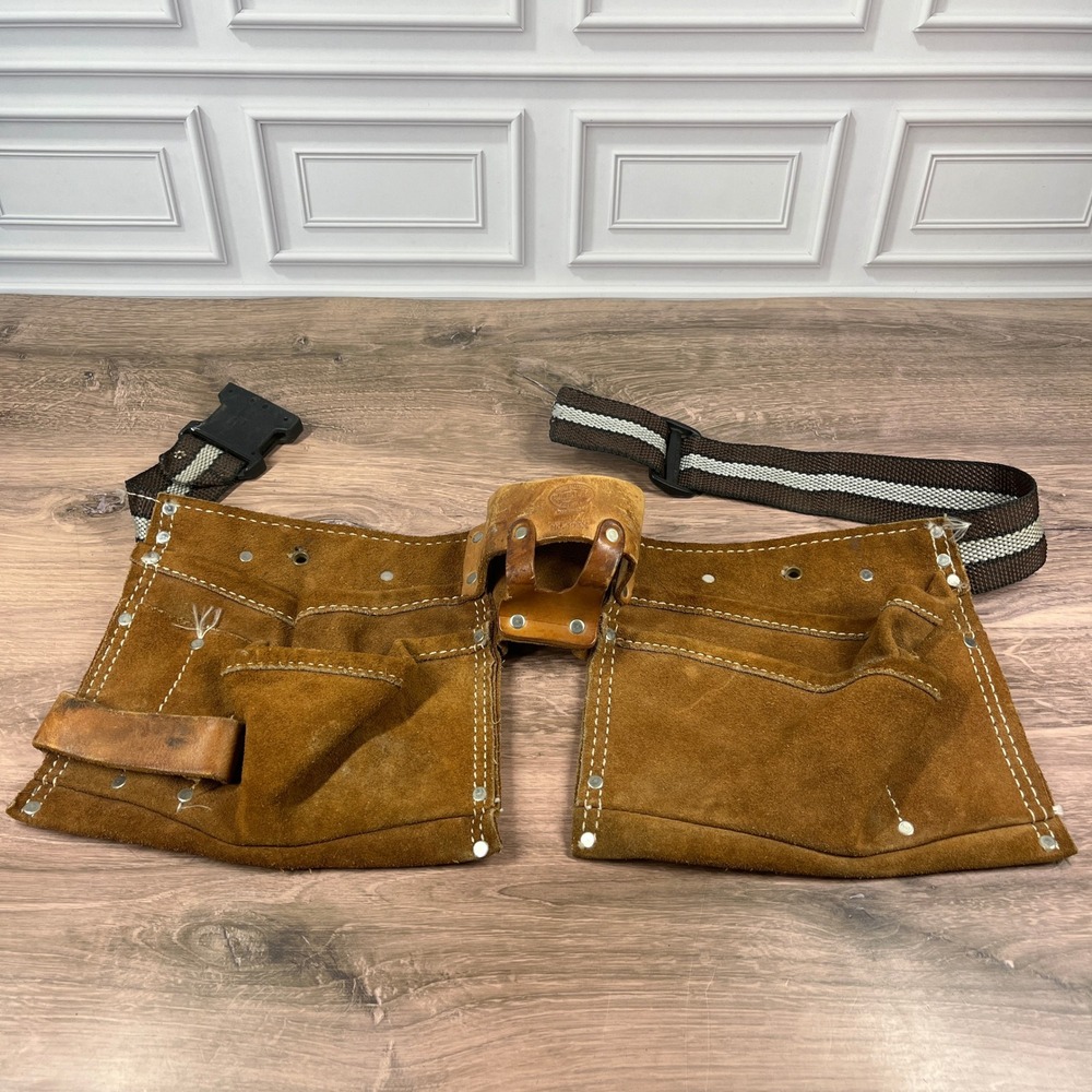 Nicholas Tool Apron Belt Mens Brown Suede Leather Multi Pouch No 404X USA READ